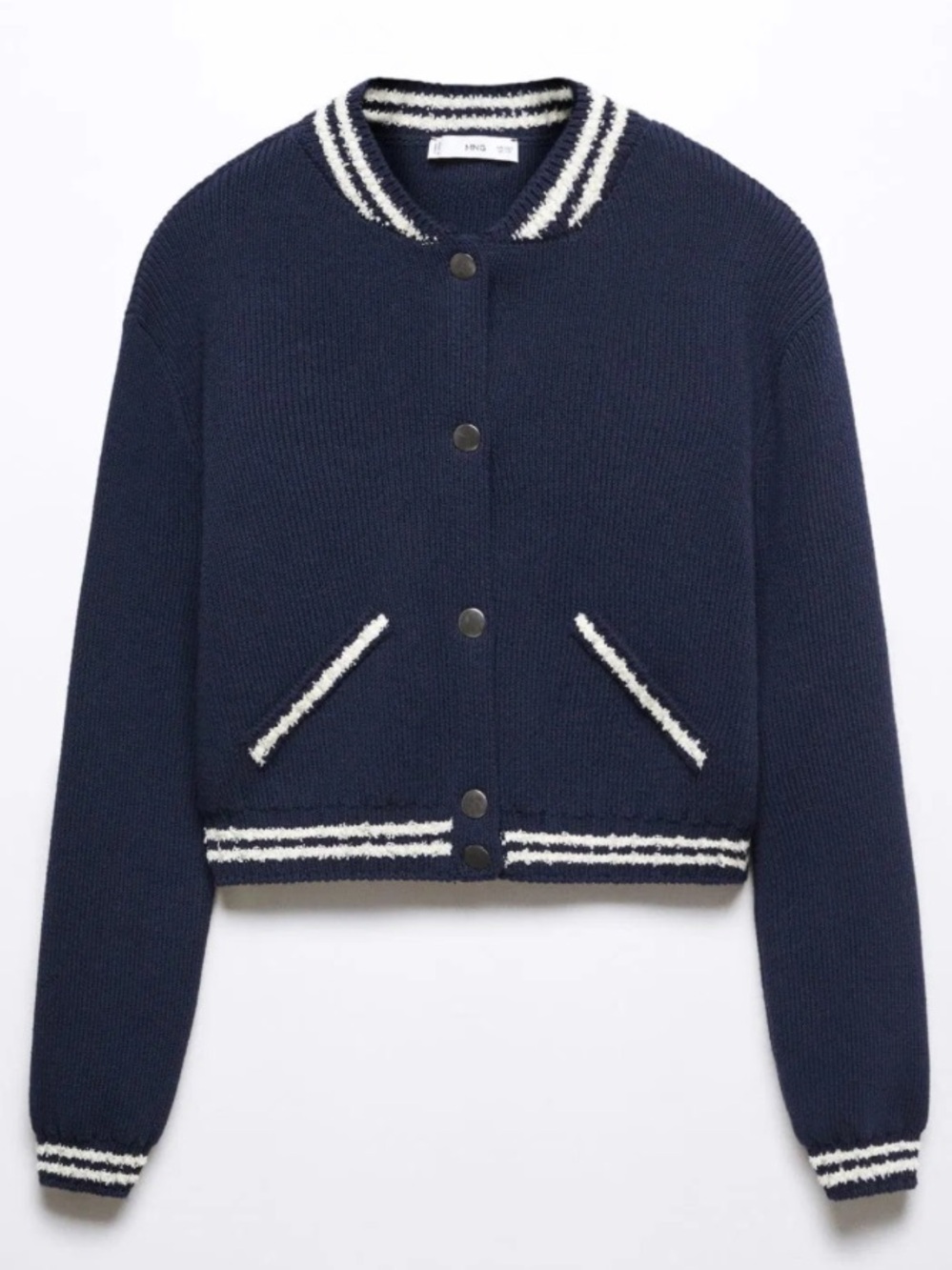 Mango Knit Varsity Bomber Jacket with White Trim